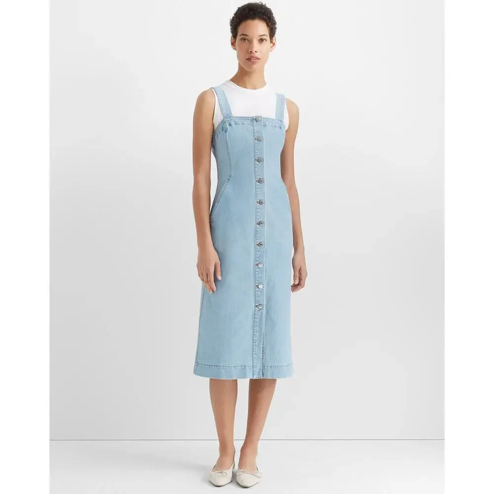 Club Monaco Denim Button Front Midi Dress Indigo Blue Size 10 NWT $249 Retail - Picture 2 of 11